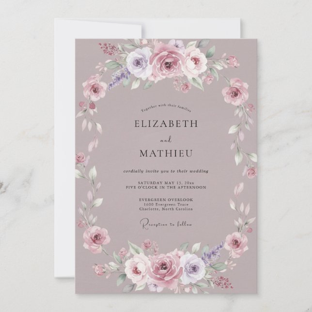 Invitación Boda Flor de Malva Polvorienta (Anverso)