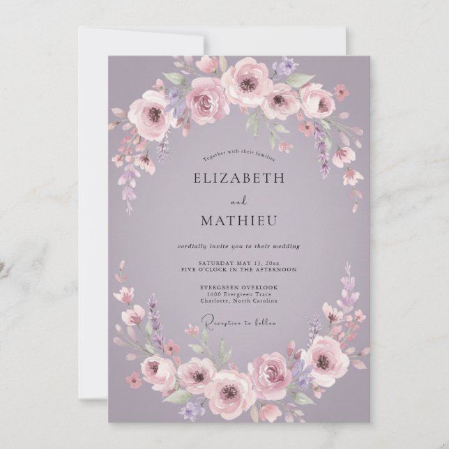 Invitación Boda Flor de Malva Polvorienta (Anverso)