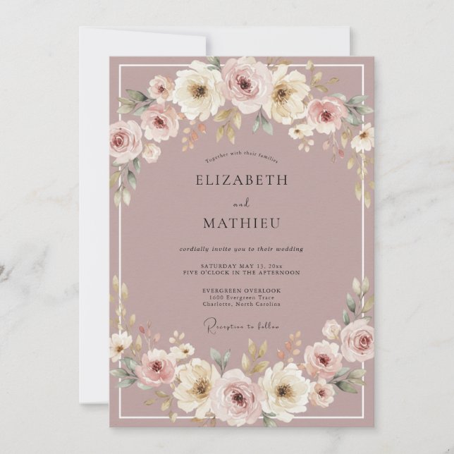Invitación Boda Flor de Malva Polvorienta Pintada (Anverso)