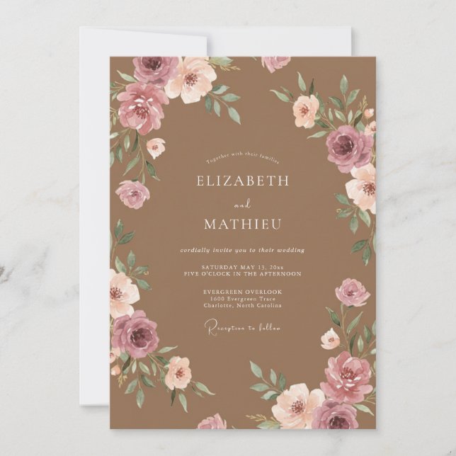 Invitación Boda Flor de Malva Silenciada Taupe (Anverso)