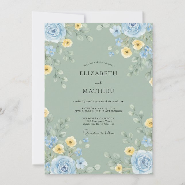 Invitación Boda Flor de Mantequilla Celadón (Anverso)