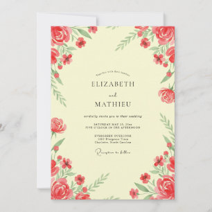 Invitación Boda Flor de Manzana Carmesí Mantequilla
