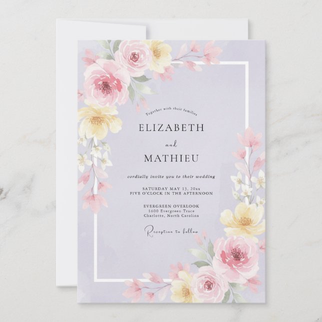 Invitación Boda Flor de Manzana con Mantequilla Lila (Anverso)