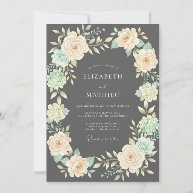 Invitación Boda Flor de Marfil de Carbón (Anverso)