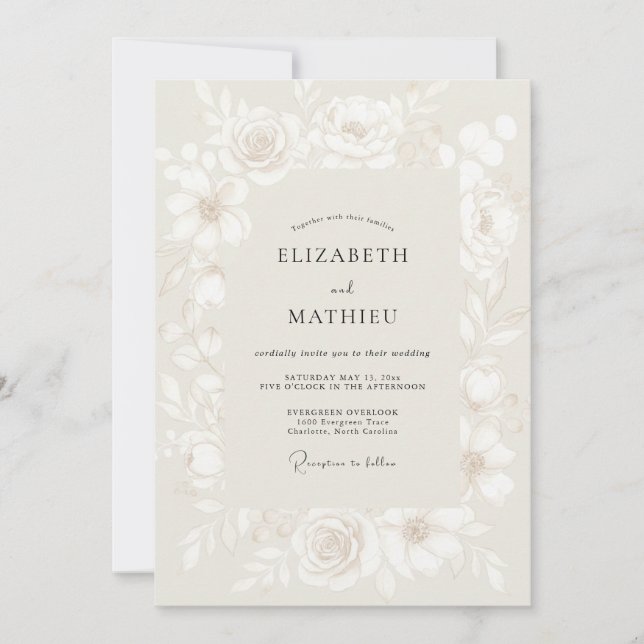 Invitación Boda Flor de Marfil Elegante (Anverso)