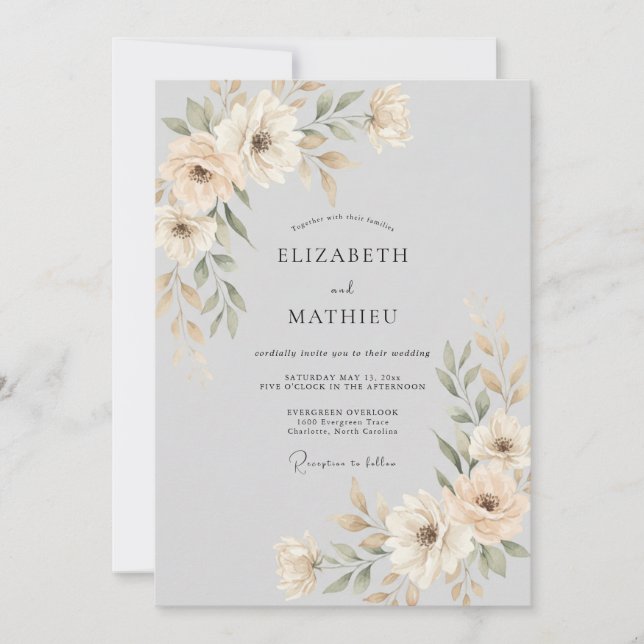 Invitación Boda Flor de Marfil Etérea (Anverso)