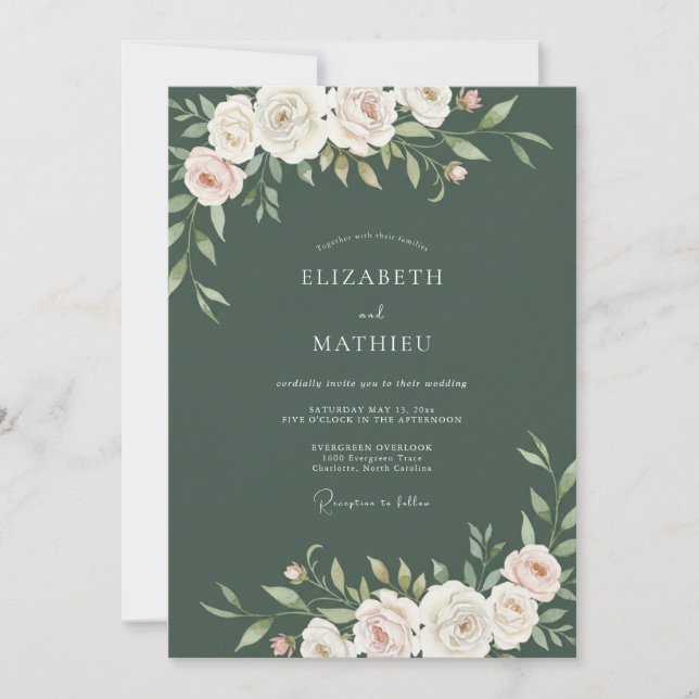 Invitación Boda Flor de Marfil Musgo (Anverso)