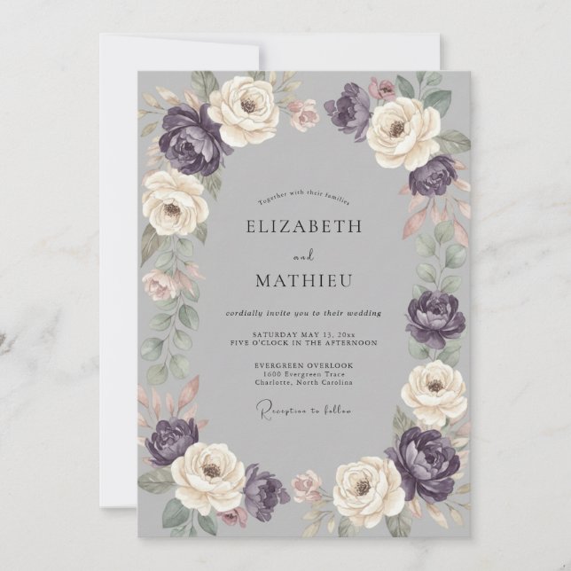 Invitación Boda Flor de Marfil y Amatista (Anverso)