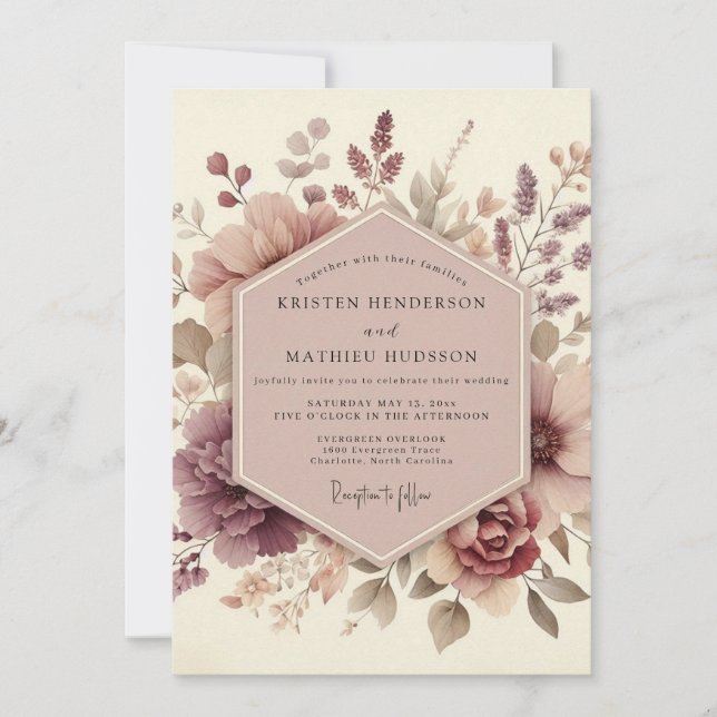 Invitación Boda Flor de Mauve Etéreo (Anverso)