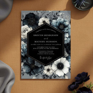 Invitación Boda Flor de Medianoche Azul Pizarra