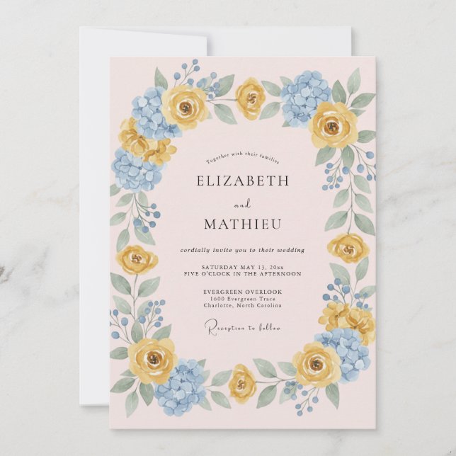 Invitación Boda Flor de Melocotón Amarillo (Anverso)