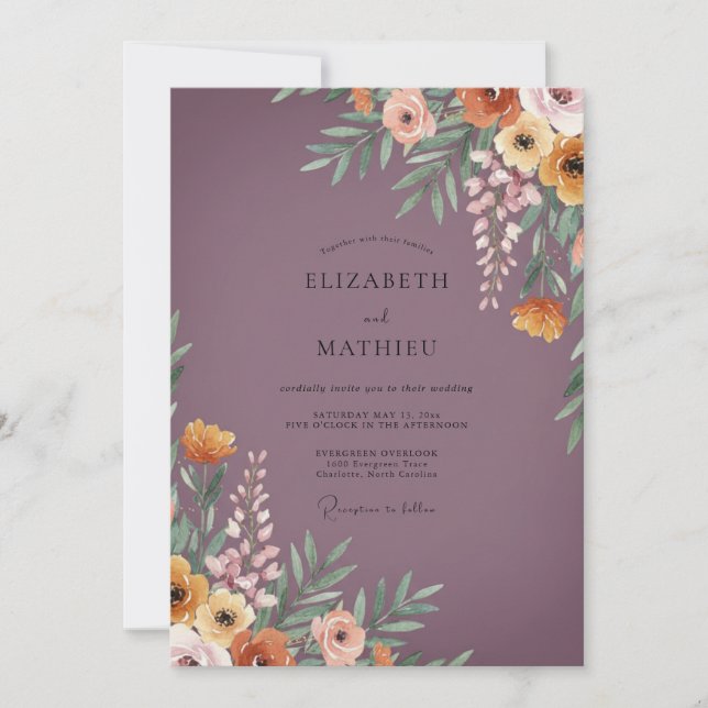 Invitación Boda Flor de Melocotón Ciruela (Anverso)