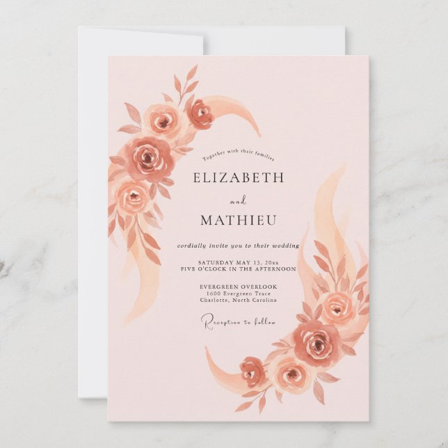 Invitación Boda Flor de Melocotón de Terracota (Anverso)