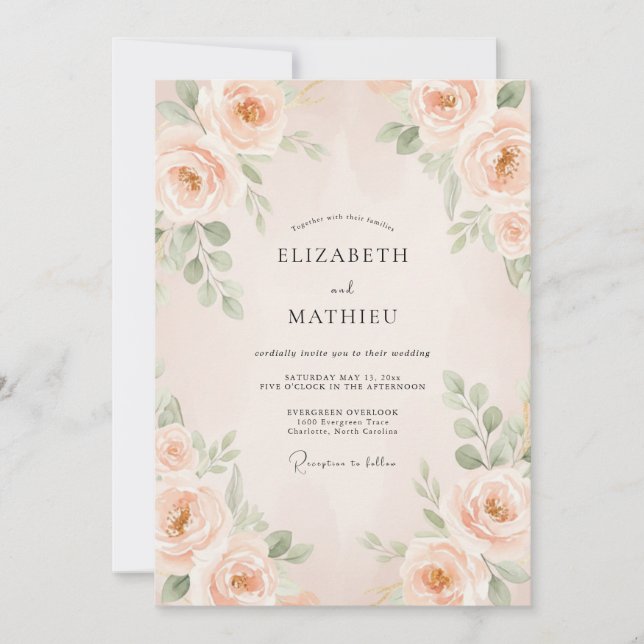 Invitación Boda Flor de Melocotón Delicado (Anverso)