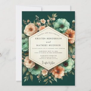 Invitación Boda Flor de Melocotón Esmeralda Luminosa