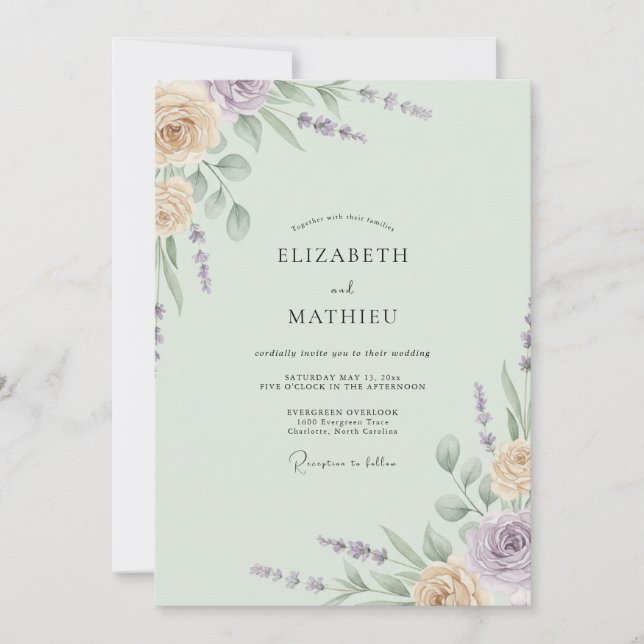 Invitación Boda Flor de Melocotón Espuma de Mar (Anverso)
