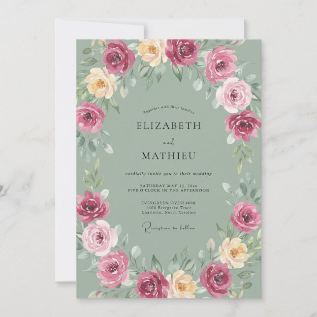 Invitación Boda Flor de Melocotón Magenta (Anverso)