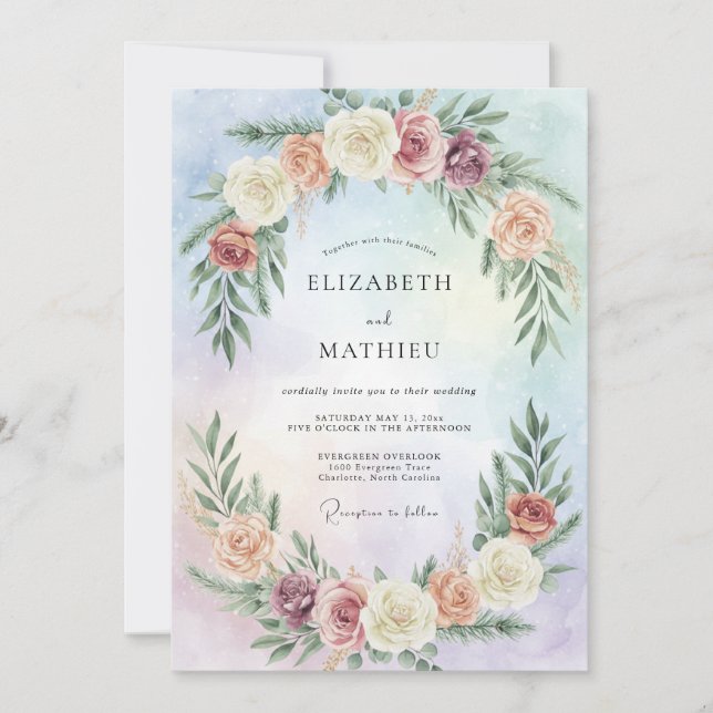Invitación Boda Flor de Melocotón Periwinkle (Anverso)
