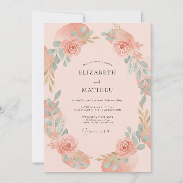 Invitación Boda Flor de Melocotón Pintoresca (Anverso)