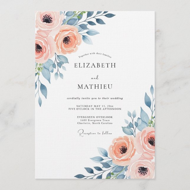 Invitación Boda Flor de Melocotón Rosado (Anverso)