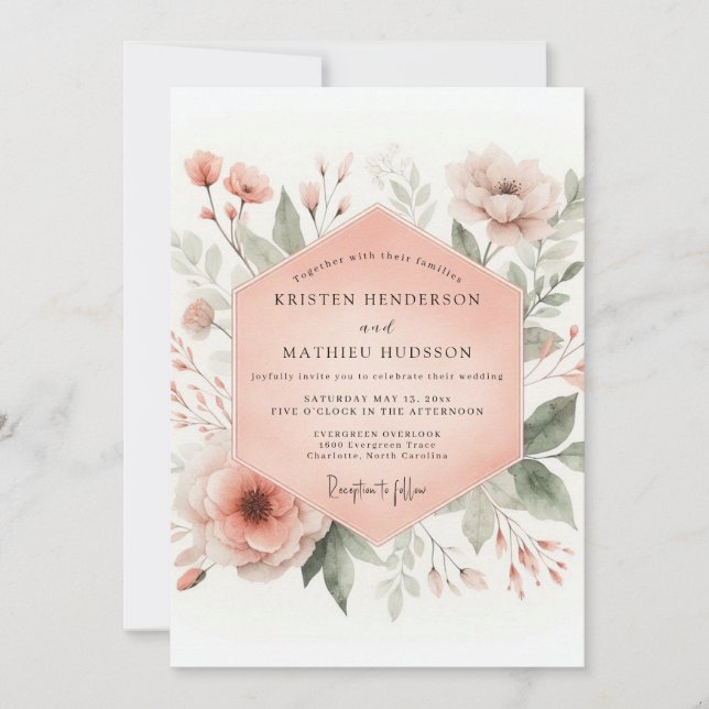 Invitación Boda Flor de Melocotón Rubor (Anverso)