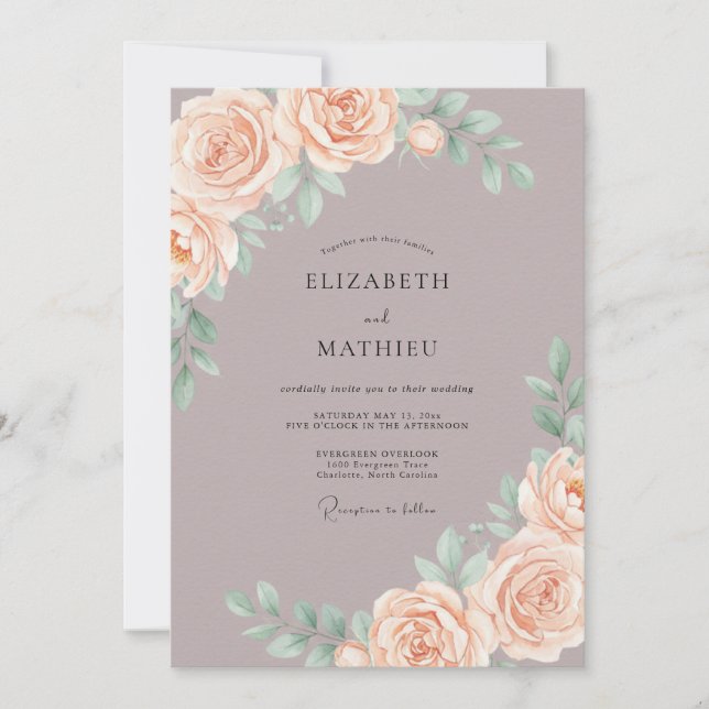 Invitación Boda Flor de Melocotón Sereno Malva (Anverso)