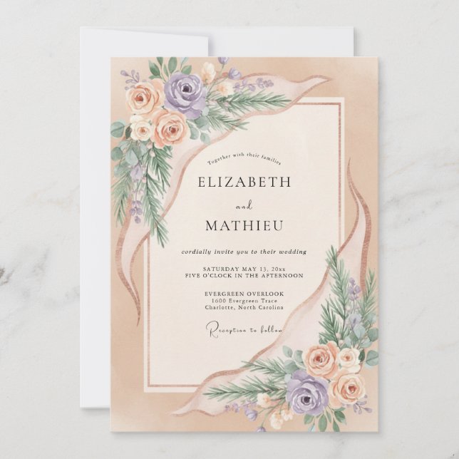 Invitación Boda Flor de Melocotón Suave (Anverso)