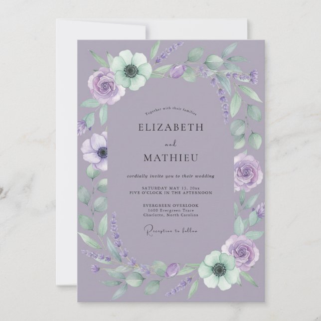 Invitación Boda Flor de Menta Amatista (Anverso)