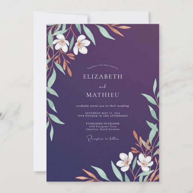 Invitación Boda Flor de Menta Berenjena (Anverso)