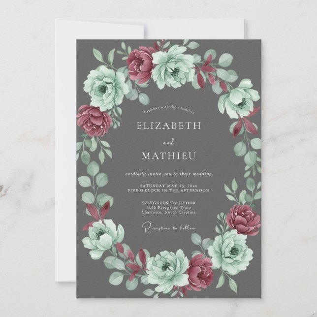 Invitación Boda Flor de Menta Carbón (Anverso)