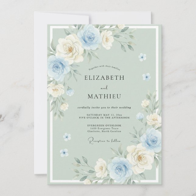 Invitación Boda Flor de Menta Cerúlea (Anverso)