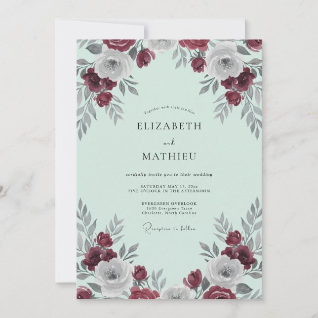 Invitación Boda Flor de Menta con Vino (Anverso)