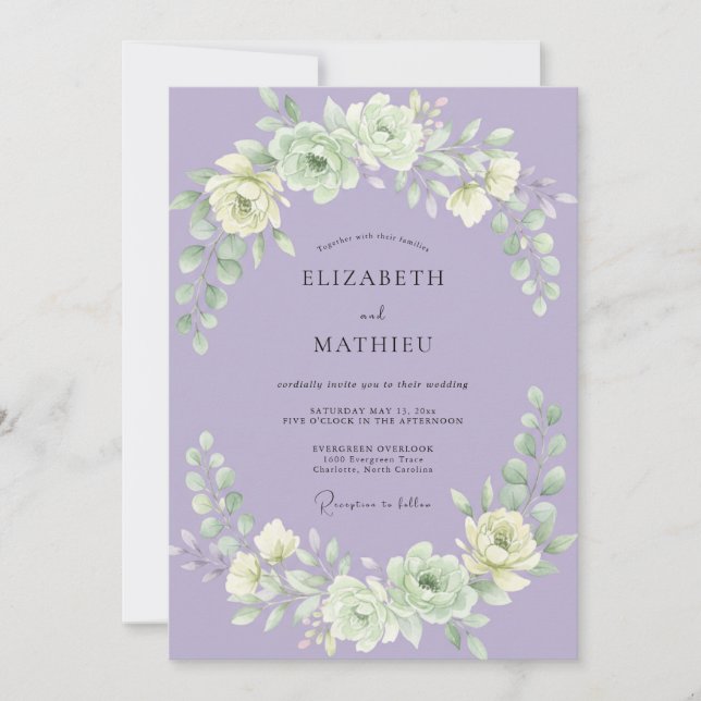 Invitación Boda Flor de Menta Lavanda (Anverso)