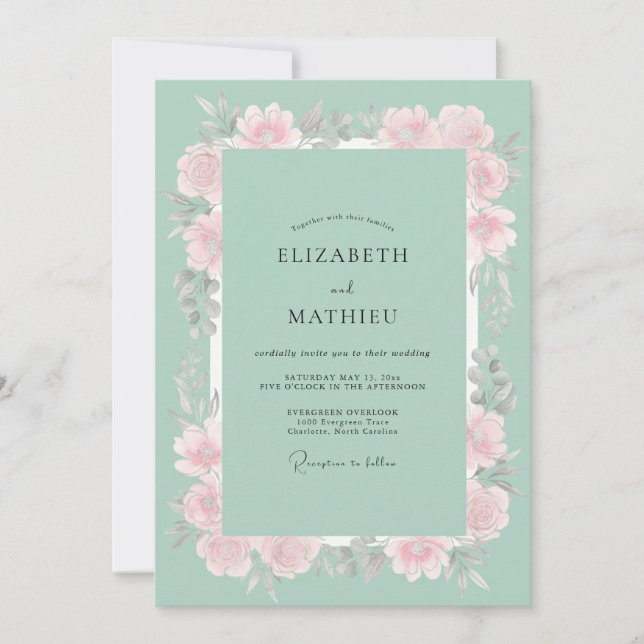 Invitación Boda Flor de Menta Rosa (Anverso)