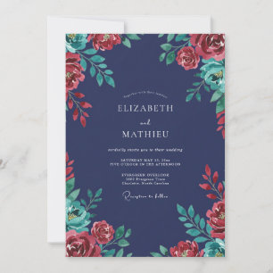 Invitación Boda Flor de Merlot Índigo