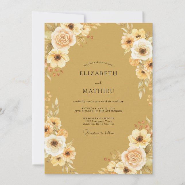 Invitación Boda Flor de Miel Ocra (Anverso)