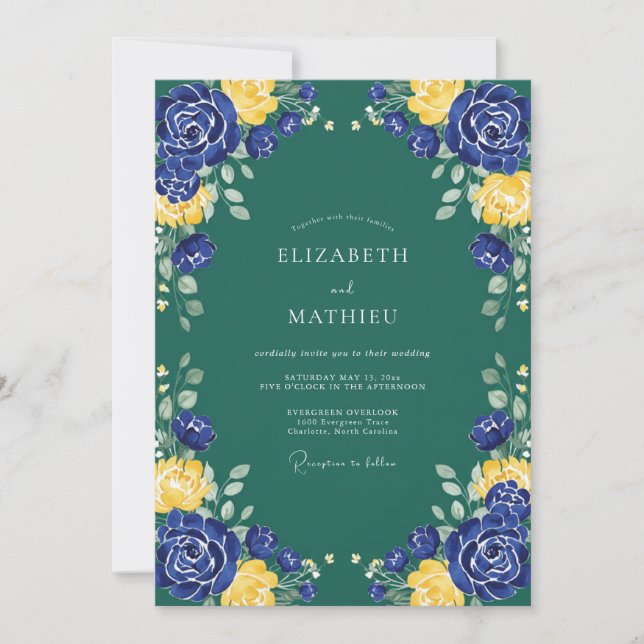 Invitación Boda Flor de Mostaza Índigo (Anverso)