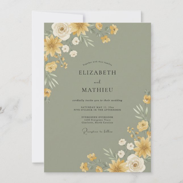 Invitación Boda Flor de Mostaza Salvia (Anverso)