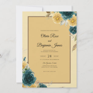 Invitación Boda Flor de Mostaza Turquesa