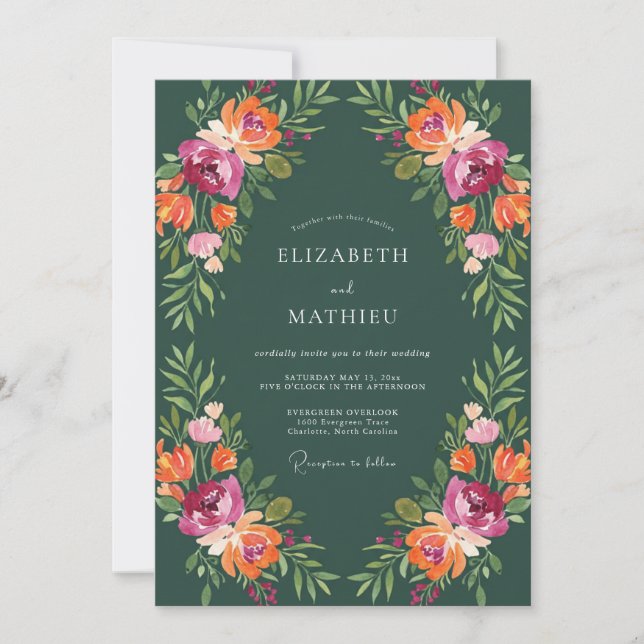 Invitación Boda Flor de Naranja Esmeralda (Anverso)