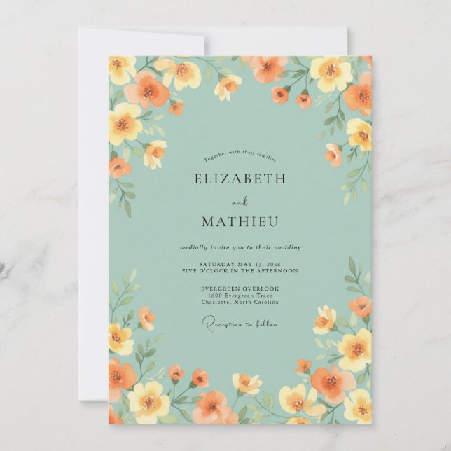 Invitación Boda Flor de Naranja Espuma de Mar (Anverso)
