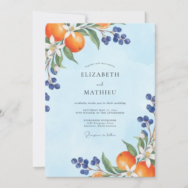 Invitación Boda Flor de Naranja Quemada (Anverso)