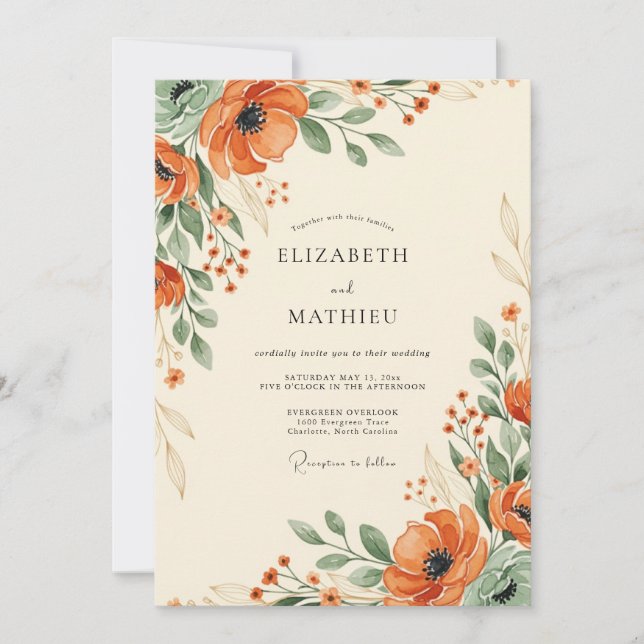 Invitación Boda Flor de Naranja Verde (Anverso)