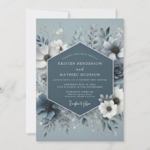 Invitación Boda Flor de Nieve Azul Acero