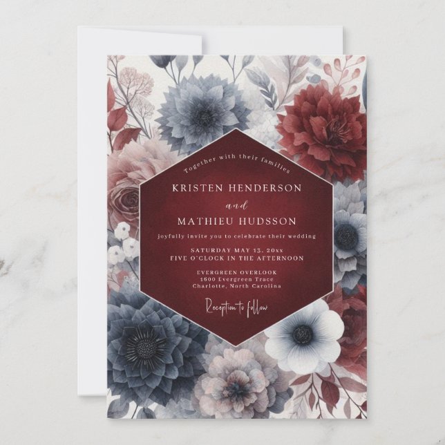 Invitación Boda Flor de Noche Carmesí (Anverso)