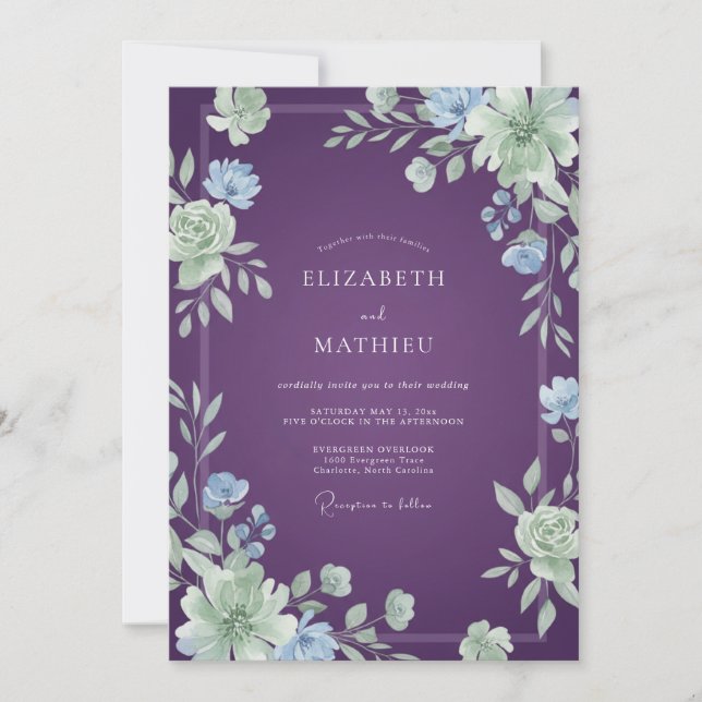 Invitación Boda Flor de Nomeolvides Ametista (Anverso)