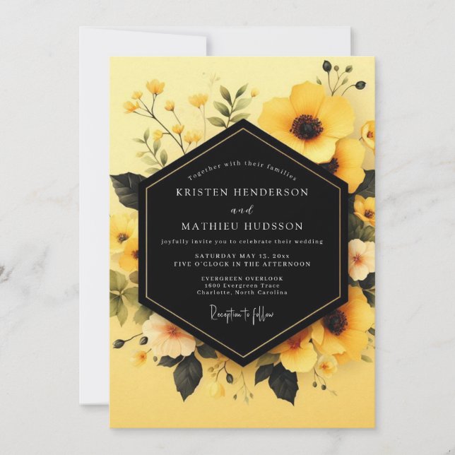 Invitación Boda Flor de Obsidiana Amarilla (Anverso)
