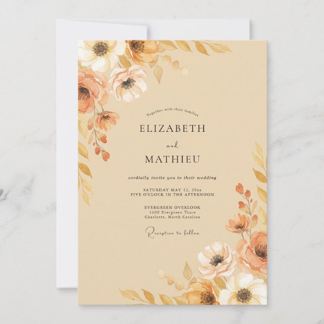 Invitación Boda Flor de Ocre de Terracota (Anverso)