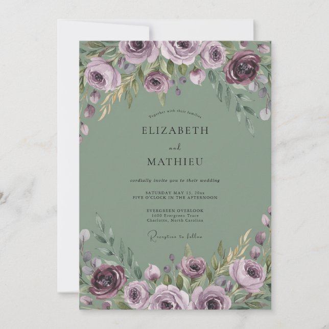 Invitación Boda Flor de Olivo Ciruela (Anverso)