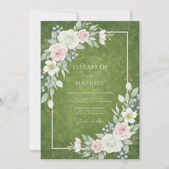 Invitación Boda Flor de Olivo Dorado (Anverso)